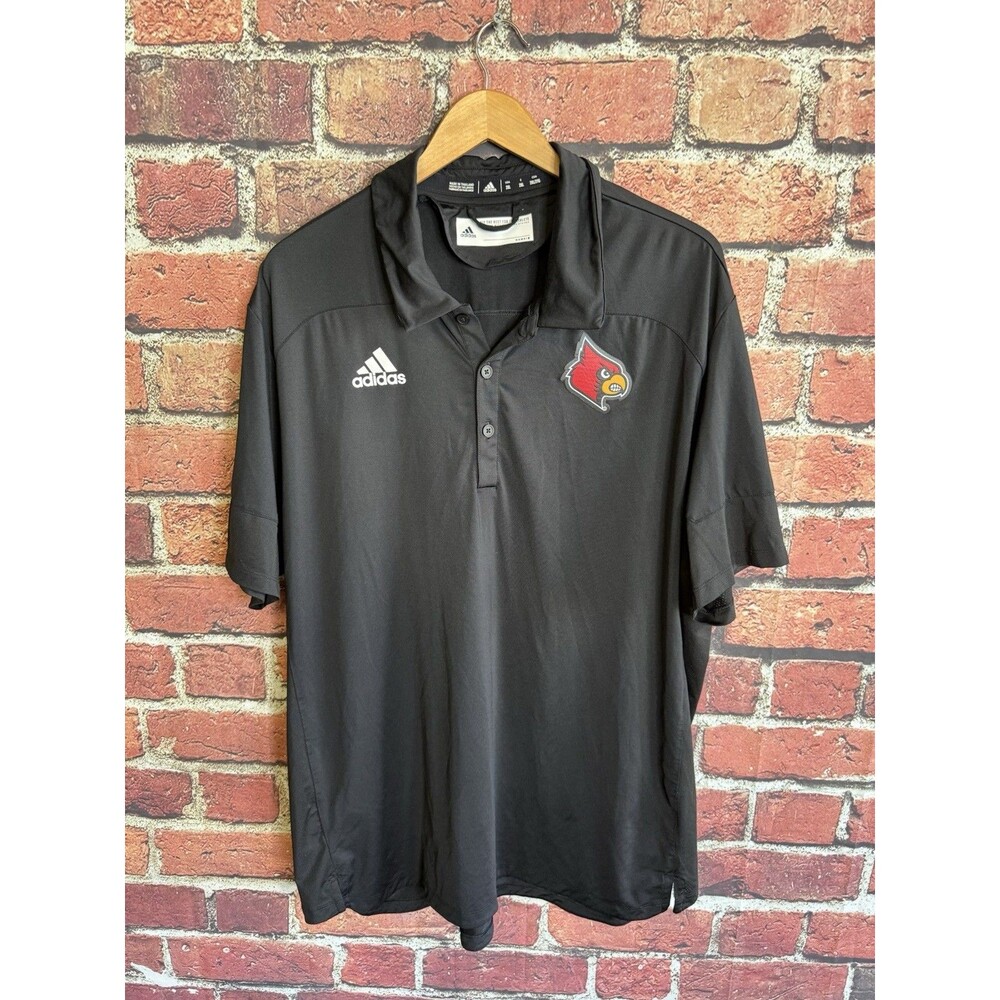 Adidas Mens Black Short Sleeve Louiville Cardinals Polo Shirt Size 2XL